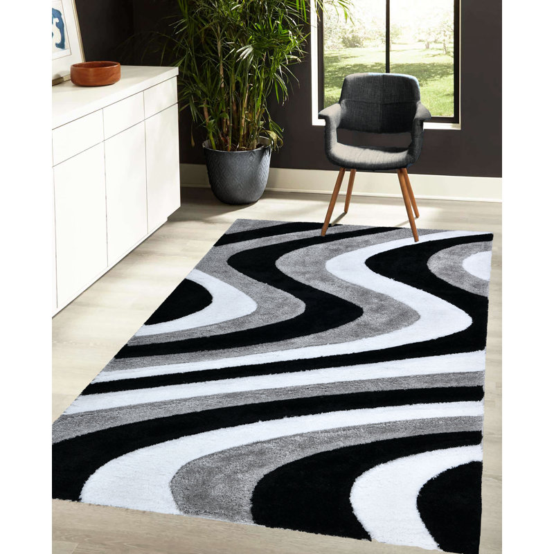 Tapis à poils longs noir et blanc NYC Performance, Rectangle 5 pi 3 po x 7 pi 2 po, Noir / blanc