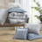 Luxurious 7-piece Blue Polyester Jacquard Bedding Set, Romantic Elegance For Home
