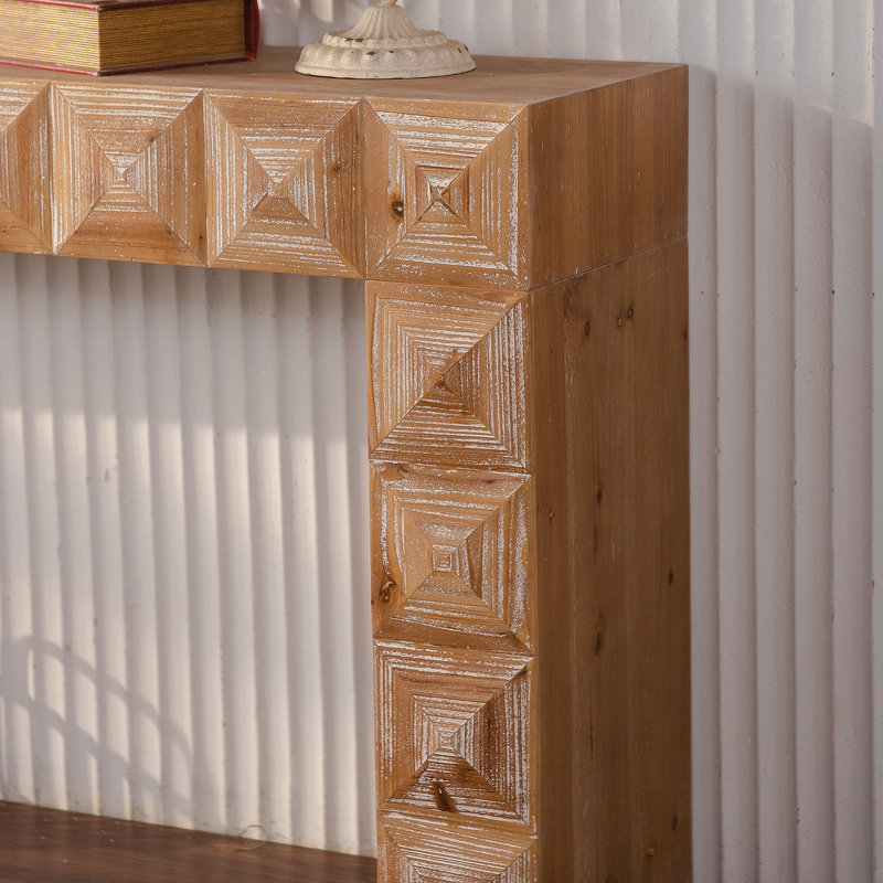 Console de style rustique à relief géométrique 59,06 po - Table d'entrée en bois massif et panneau de fibres à densité moyenne avec détails sculptés en 3D pour le salon / couloir