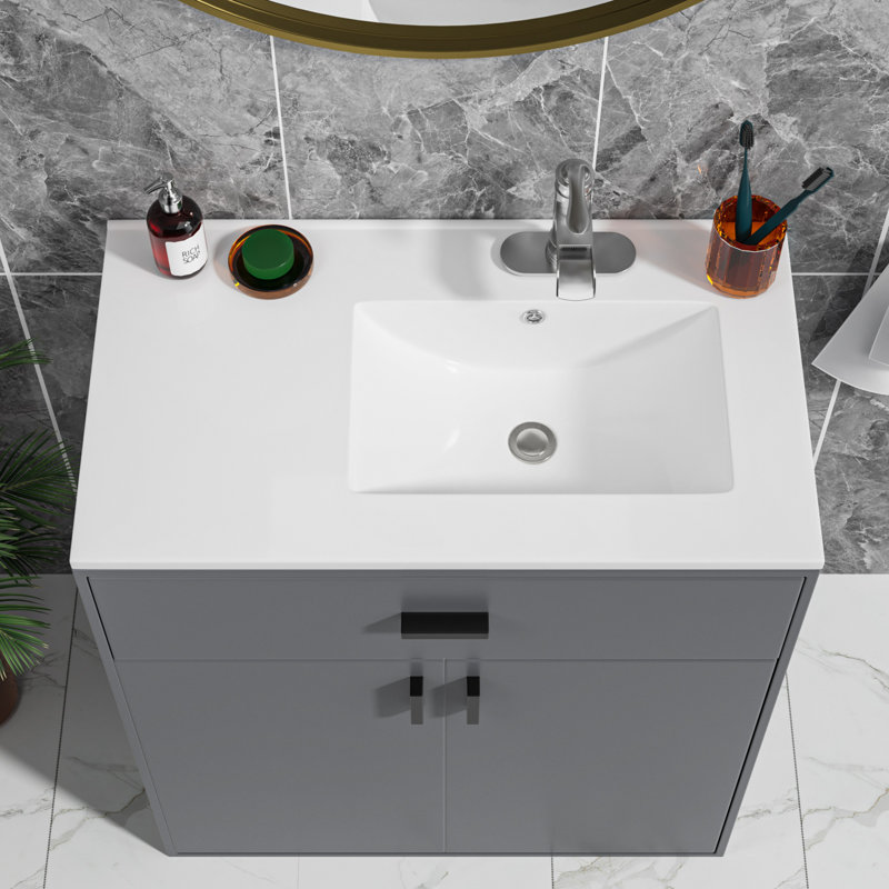 Plateau de meuble-lavabo rectangulaire en céramique blanc avec lavabo simple l 32 po x P 18 po