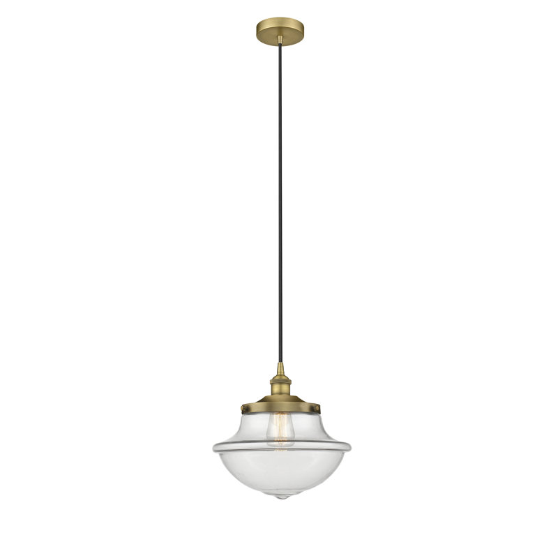 Luminaire suspendu simple à 1 lumière Grourke, Transparent, Laiton brossé