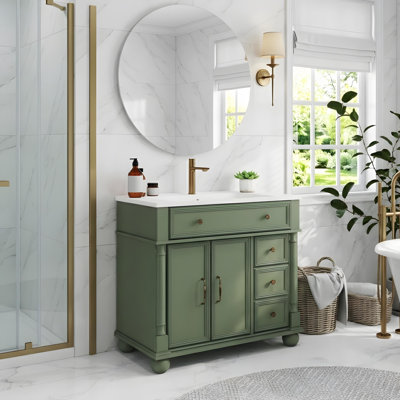 Meuble-lavabo 36 po avec lavabo en céramique, portes et tiroirs à fermeture en douceur et tablettes réglables