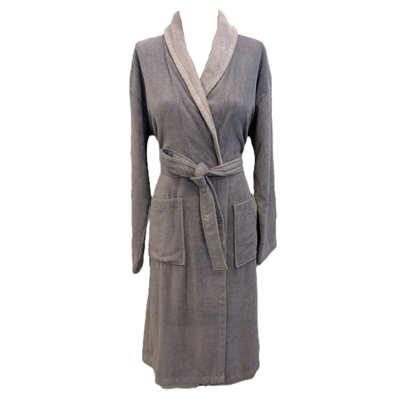 BAMBOO SHAWL BATHROBE - GREY- L/XL, L / XL, Gray
