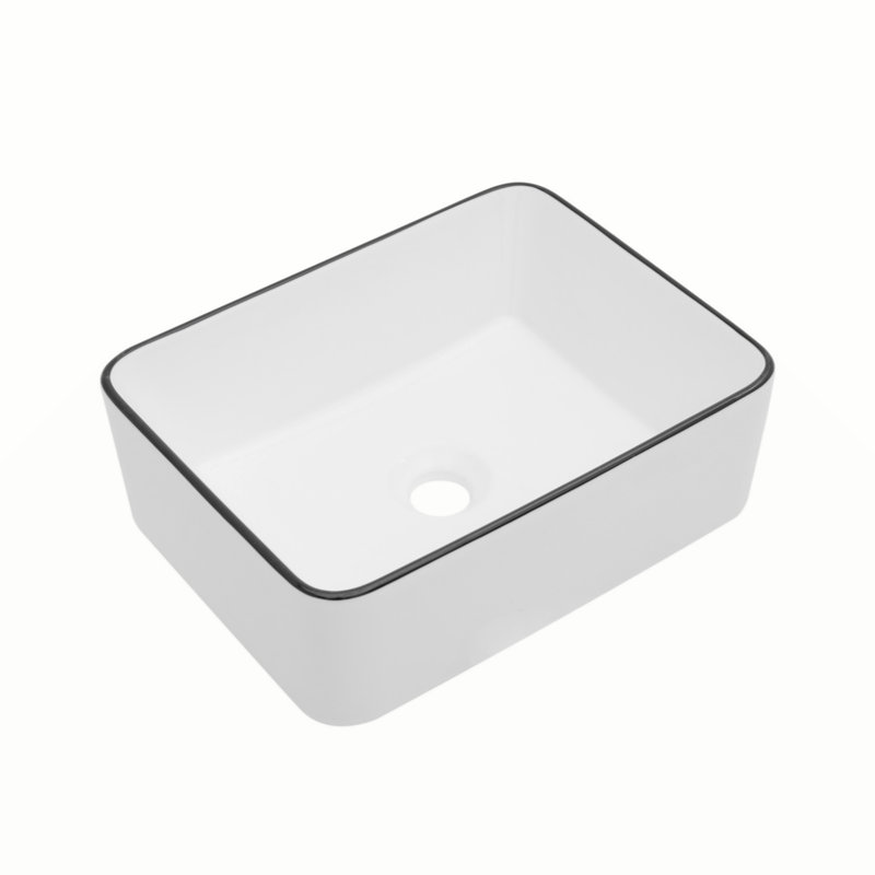 16X12 Inch Ceramic Rectangular Vessel Bathroom Sink, Black