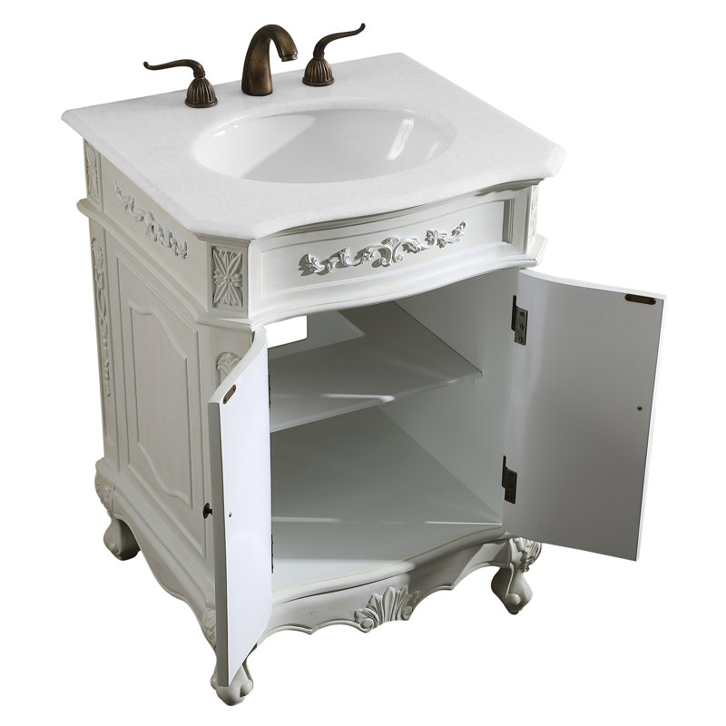 27'' Single Bathroom Vanity with Top, Antique White, Pure White