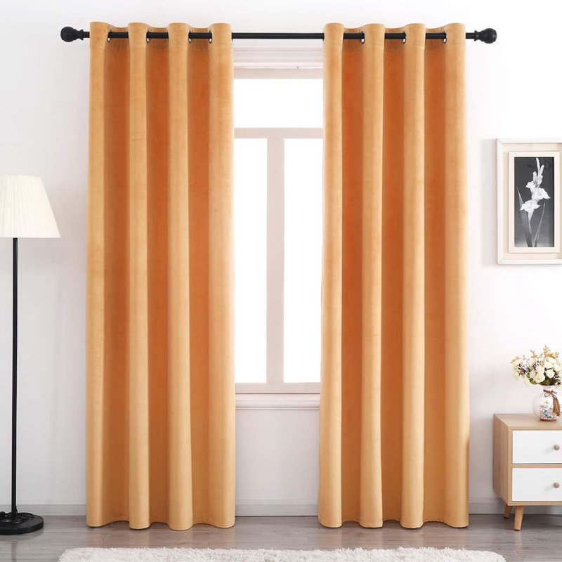 Paire de rideaux en velours avec œillets pour la maison et le bureau, L 52 po x L 108 po, Orange