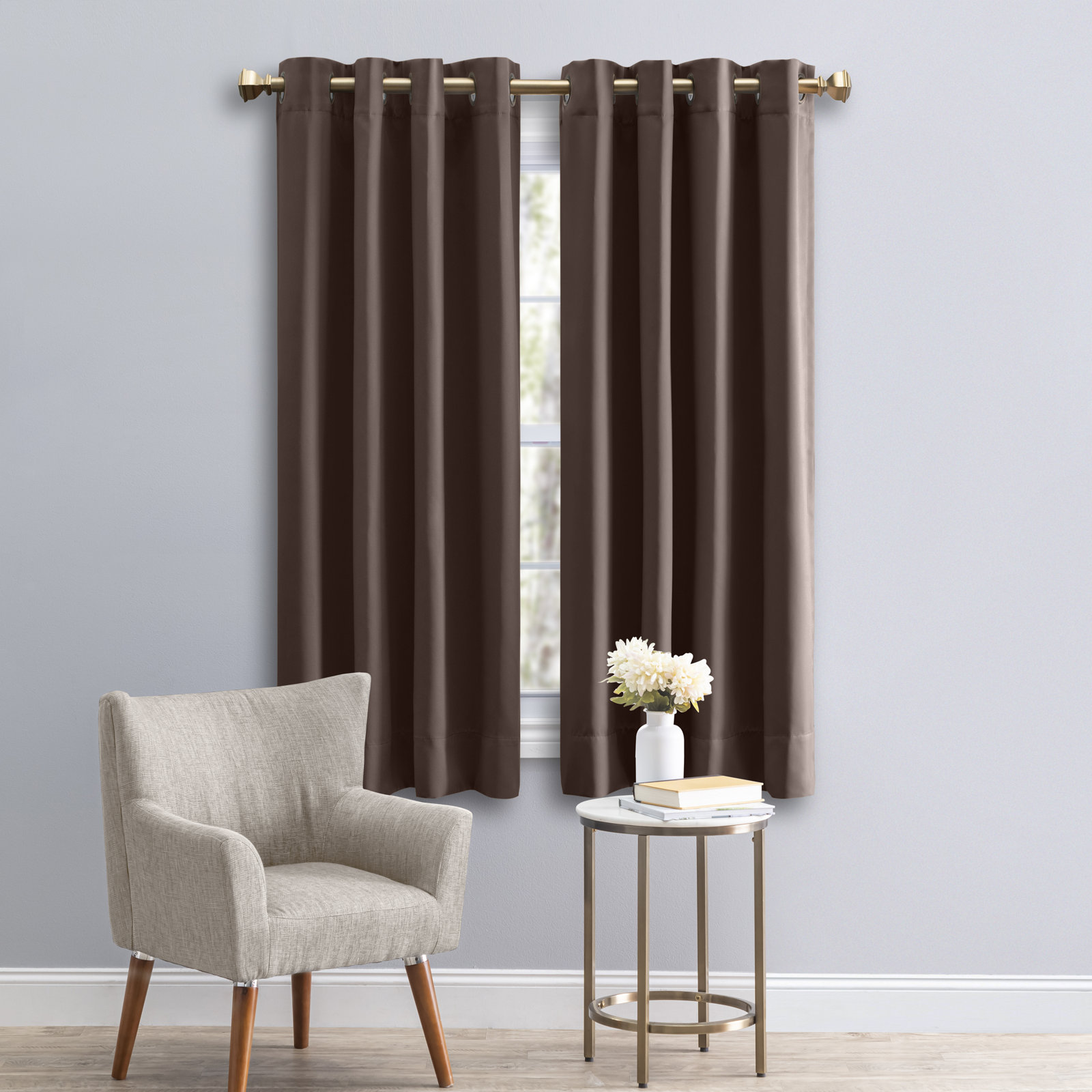 Ardelle Blackout Thermal Grommet Curtain Panel, Espresso with Antiqued Bronze Grommets, 56" W x 36" L