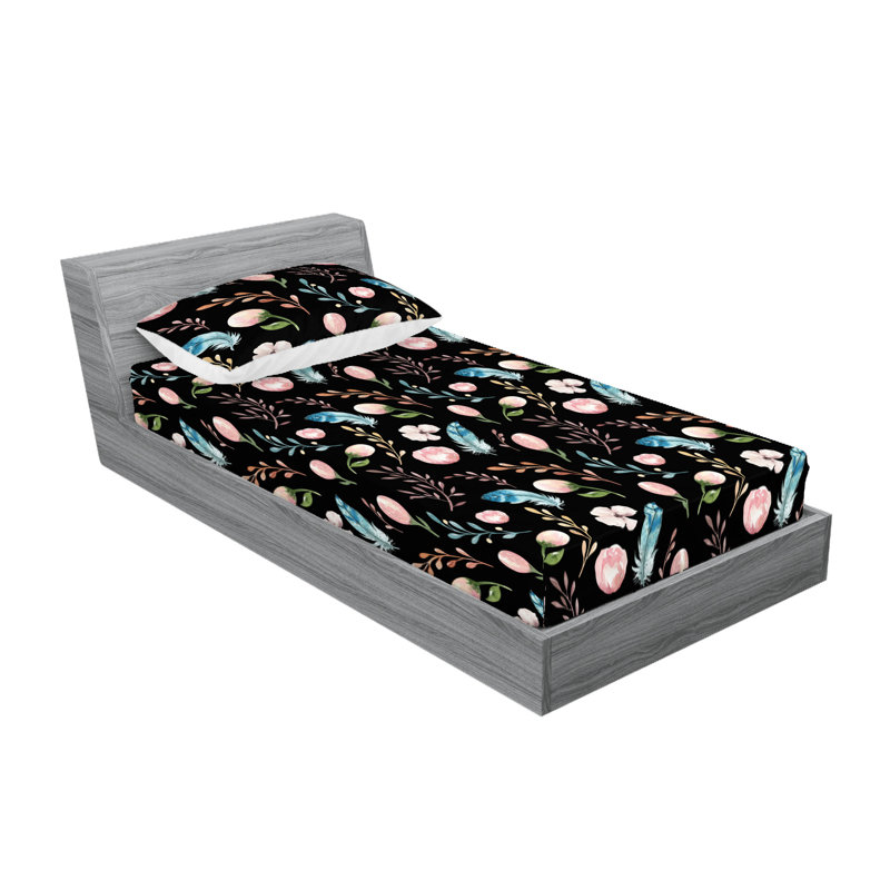 Drap-housse et taies décoratives 3 pièces Ambesonne, Rose pâle, gris anthracite, gris / floral