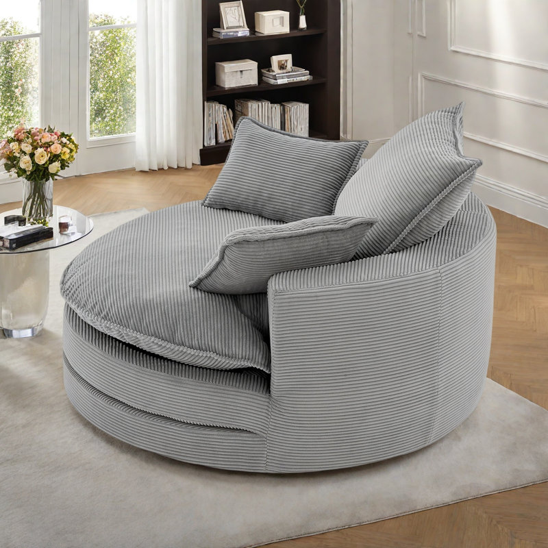 Fauteuil d'appoint pivotant à 360 ° avec coussins à deux couches et 3 coussins amovibles, Gris