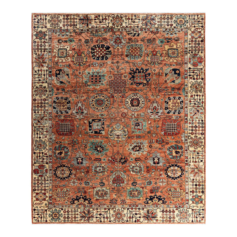 Tapis unique noué à la main Serapi - orange, 8 pi 2 po x 9 pi 9 po