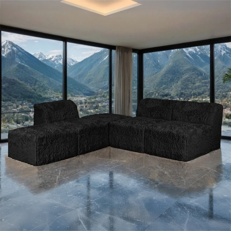 Canapé modulaire 5 pièces Collis, Similifourrure noire