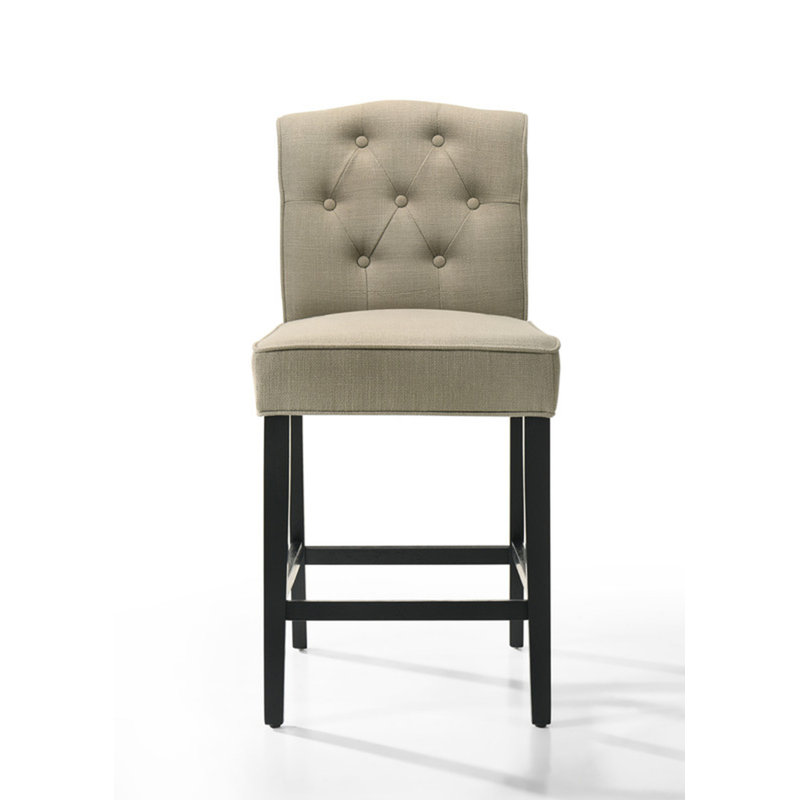 Jacopo Set Of 2 Beige Fabric Counter Height Chairs With Black Finish Legs