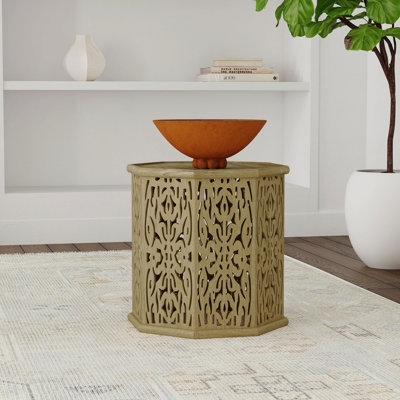 Natural Brown Octagonal Solid Mango Wood Side Table