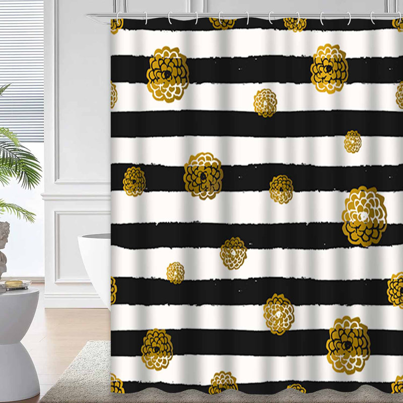 Rideau de douche sans soudure à motif de feuille d'or sans couture avec 12 crochets, L 72 po x l 78 po