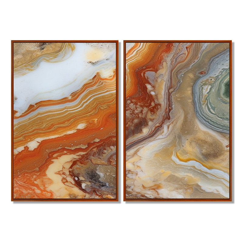 Symphonie orange orange beige - art mural orange 2 panneaux, Brown, 36" H x 48" W, Impression encadrée flottante