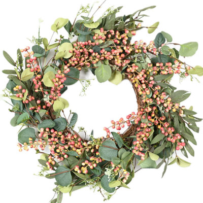 20" Farmhouse Artificial Eucalyptus Berry Thanksgiving Day Fall Wreath For Front Door
