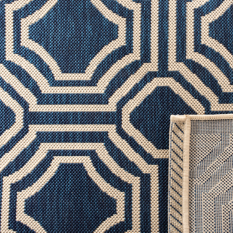 Arneshia Geometric Navy/Beige Indoor / Outdoor Area Indoor/Outdoor Area Rug, Rectangle 4' x 5'7"