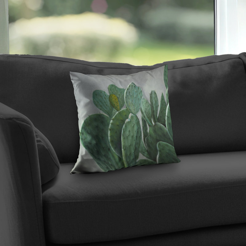 Paddle cactus - Green Botanical Poly Twill Throw Pillow – Poly Twill Throw Pillow with Insert, Double-Sided Print