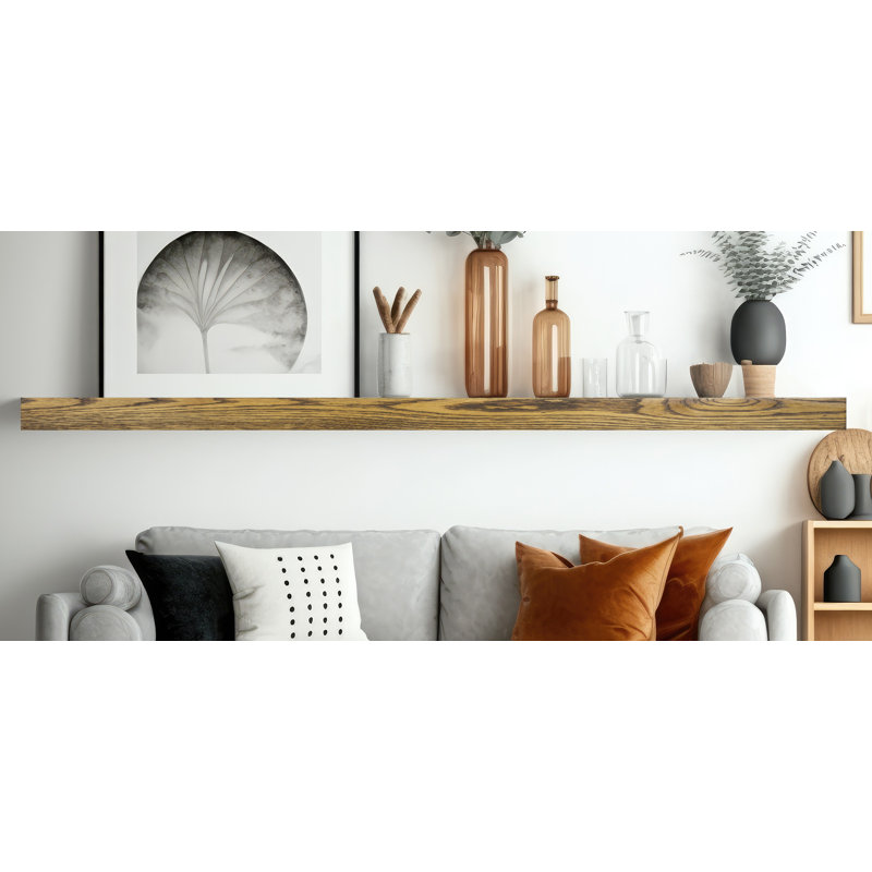 Ercolino Oak Solid Wood Floating Shelf, Honey, 3" H x 66" W x 6" D