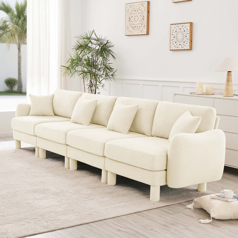 Canapé 4 places avec accoudoirs en forme de coquillage Boucle, H 35 po x l 141 po x P 35,9 po, 4, Beige