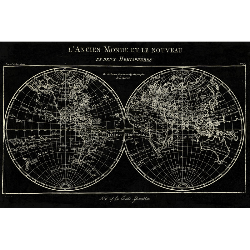 Carte du monde en noir, H 20 po x l 30 po