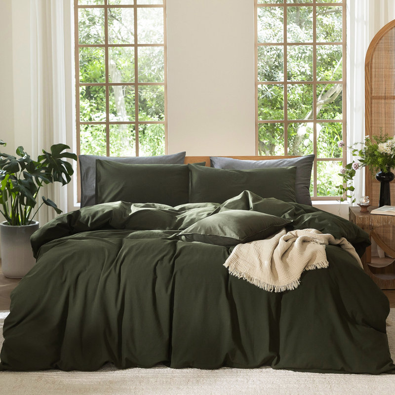 MooMee Lightweight Duvet Cover Set with Zipper Closure 8 Ties 100% Washed Cotton Linen Like Textured Soft Breathable All-Season