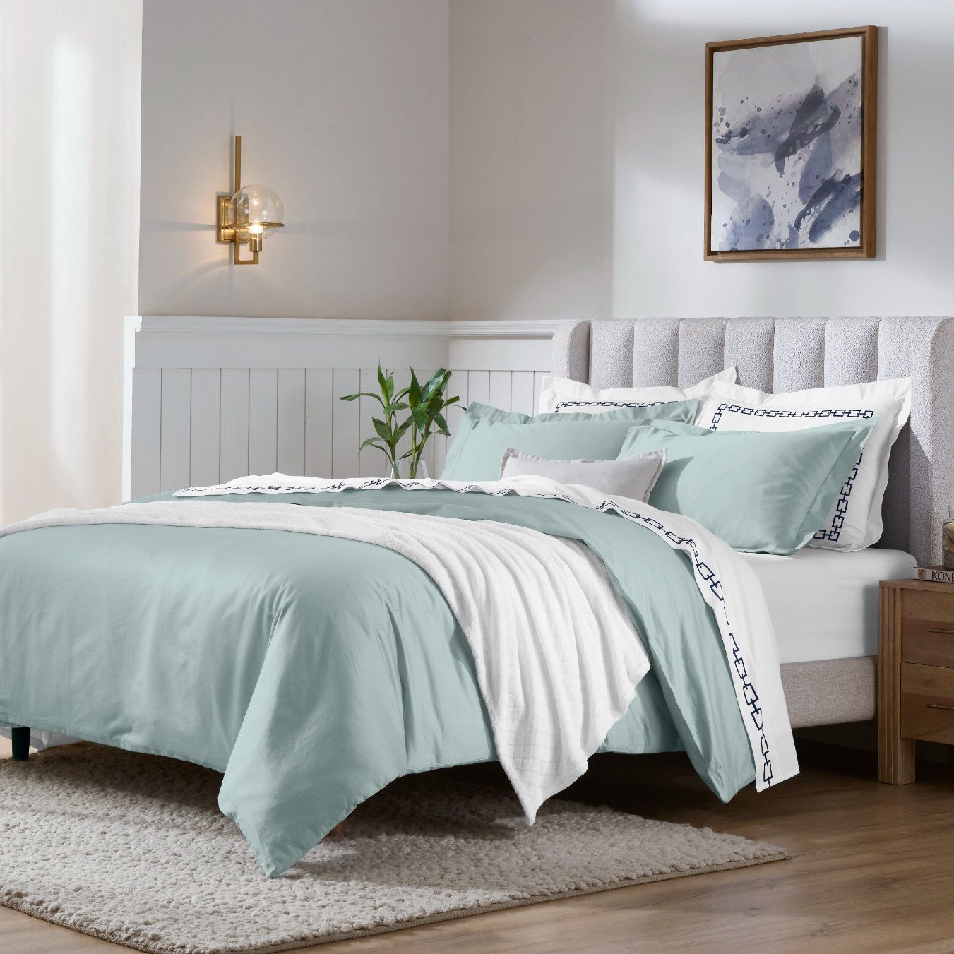 Egyptian Cotton Duvet Cover Set, Teal, Twin Duvet Cover + 2 Standard Shams