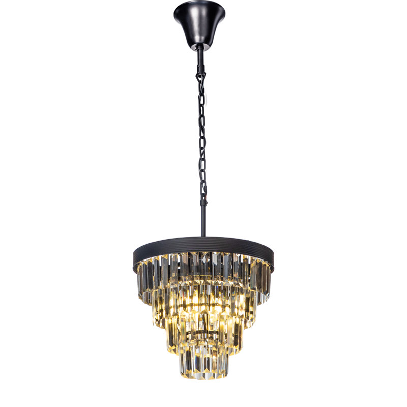 Alax Mid-Century Modern Crystal Chandelier for Dining room, 31cm H x 34cm W x 34cm D, 3, Matte Black