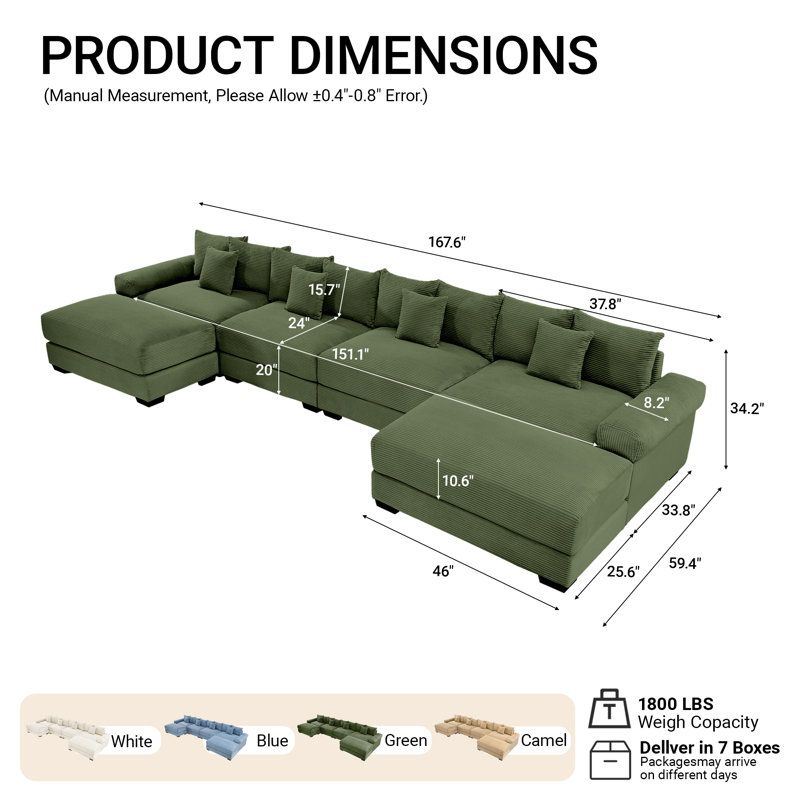 Canapé modulaire surdimensionné en U de 6 pièces pour canapé modulaire en forme de U de 168 po avec repose-pieds amovible