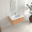 30" Wall-Mounted Floating Solid Wood Bathroom Vanity Pre-Assembled Curved Edge Storage Bathroom Cabinet In Natural Walnut Colour With White Ceramic Basin-129683851