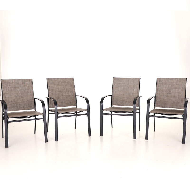 Powder-coated Steel Outdoor Dining Armchair, Tan