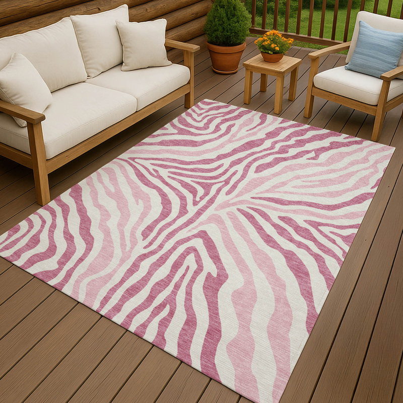 Machine Washable Indoor/Outdoor Chantille ACN2523 Animal Rug, Pink, Rectangle 5' x 7'6"