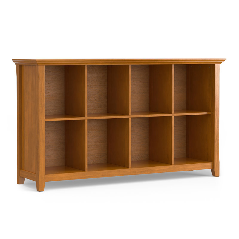 Acadian 57"W Solid Wood Storage Console Table, (8 Shelves) 33" H x 57" W x 16" D, Light Golden Brown