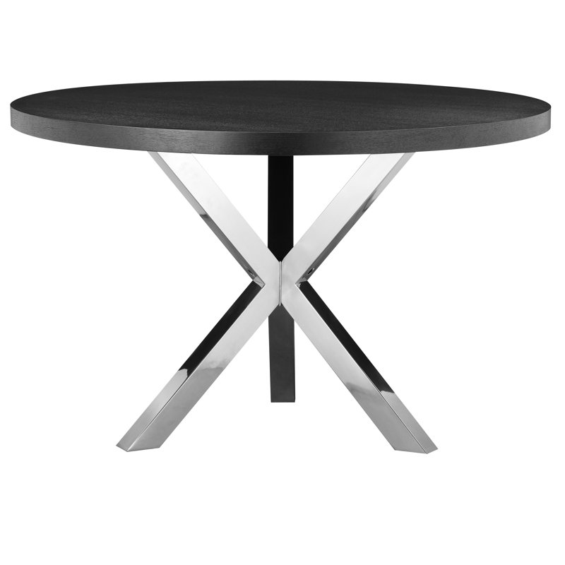 Pangea Home Round Remi Wood & Metal Dining Table – Modern Table - 6-Seater for Kitchen & Dining Room - Black Wood Table with Silver Legs