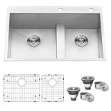 Tirana Low Wide-Divide 33" L x 22" W Double Basin Drop-In Kitchen Sink