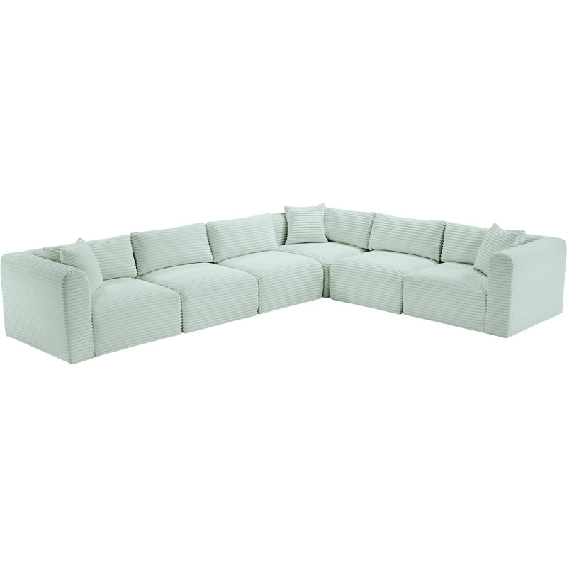 Canapé modulaire en L Carmean Performance, Velours côtelé texturé velours menthe, 3 sans accoudoirs, 3 en coin
