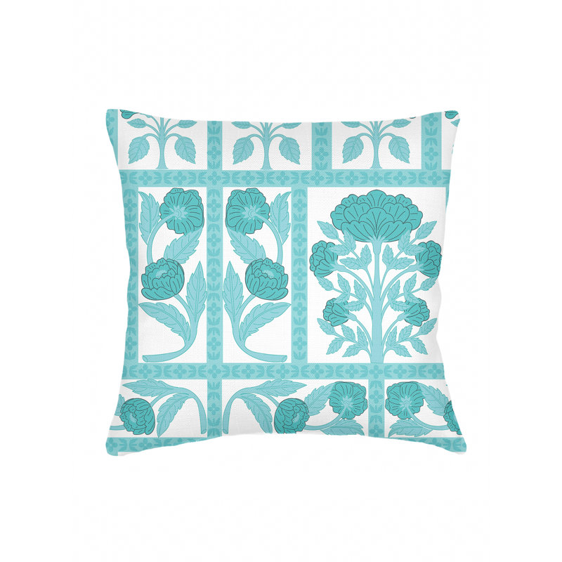 Teal Blossom Field Linen Pillow 20x20 with Down Insert
