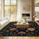 Indoor&Outdoor Washable Area Rug Black Gorgeous flowers Vintage Low Pile Rug for Living Room Bedroom Wedding Banquet