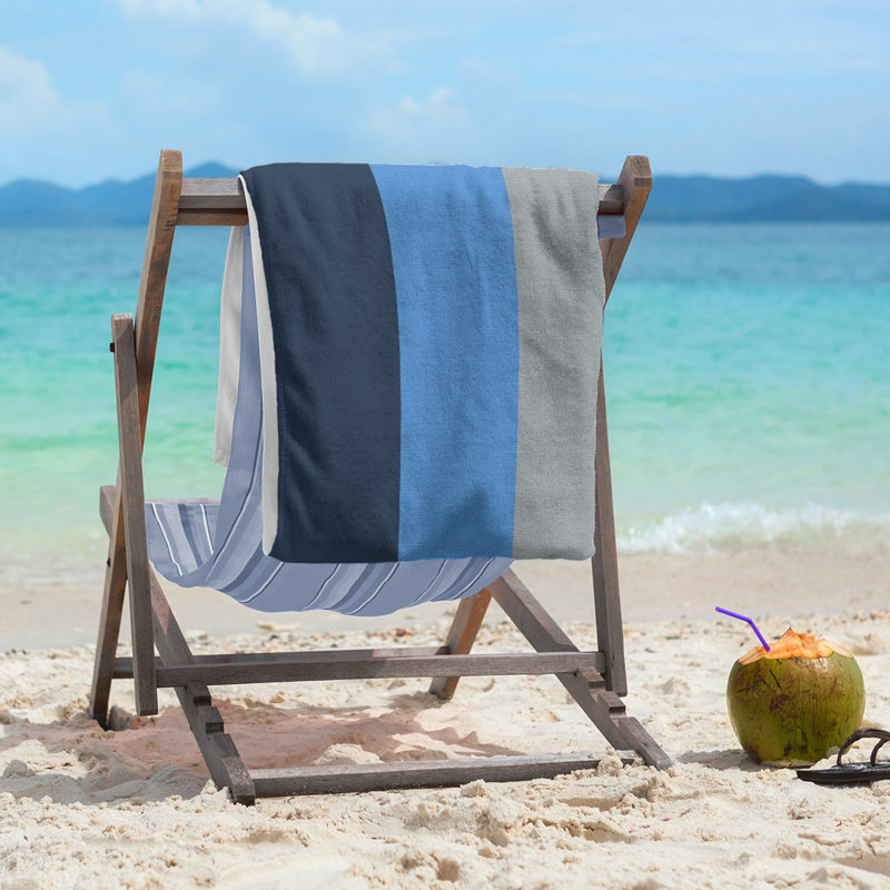 Cotton Blend Beach Towel, Navy Blue/Gray/Blue