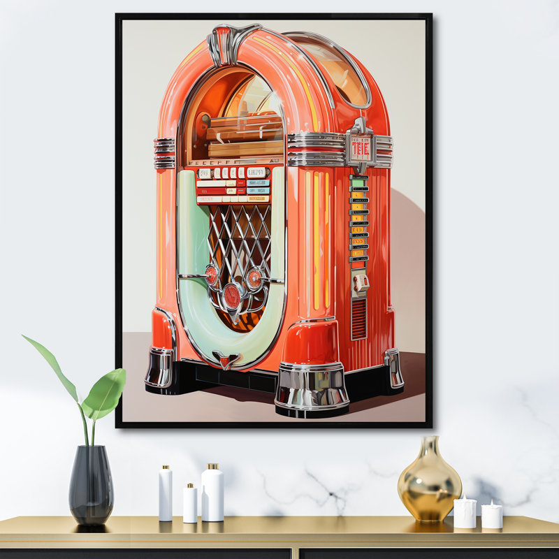 Minimalist Jukebox Melody 1 - Jukeboxes, art mural, Cadre flottant noir, H 32 po x l 24 po x P 1 po