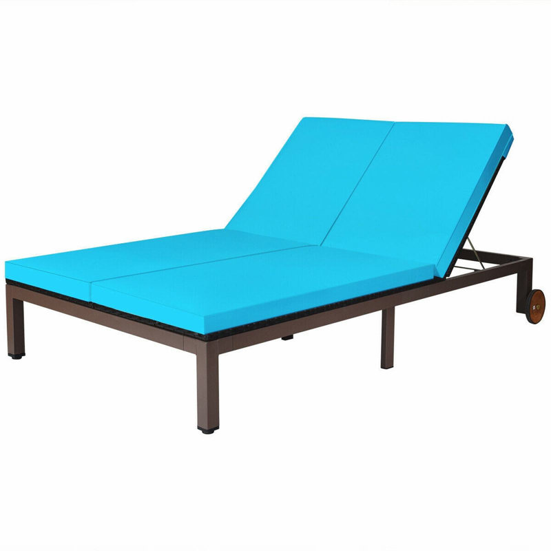 Eckford Outdoor PE Rattan, Steel Chaise Lounge - 2-Person, Turquoise