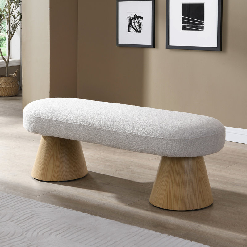 Tabouret de chambre rembourré, beige, capacité de 300 lb, aucun banc beige d'assemblage requis pour le salon, salle à manger de 49 po de longueur, prêt à l'emploi