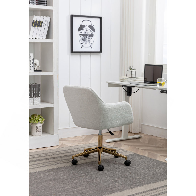 Chaise de bureau rotative à hauteur ajustable 360 ° avec pieds en métal dorés et roue universelle, Ourson blanc, Ourson blanc