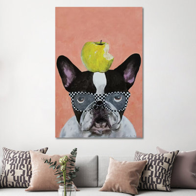 French Bulldog With Apple by Coco de Paris - 1 Piece Wrapped Canvas Wall Art