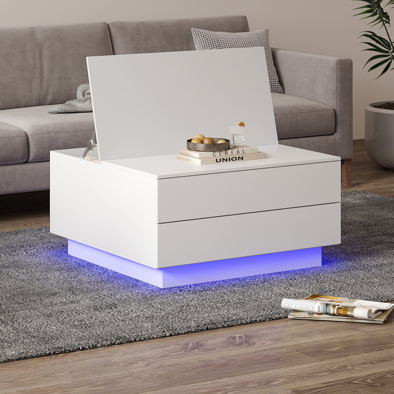 78x78x40 cm Lift up Square Coffee Table with Hidden Storage, White
