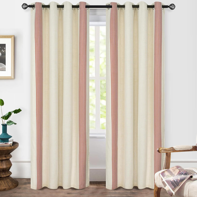 Velmer Blackout Curtain Pair, 52" W x 96" L, Red/Beige