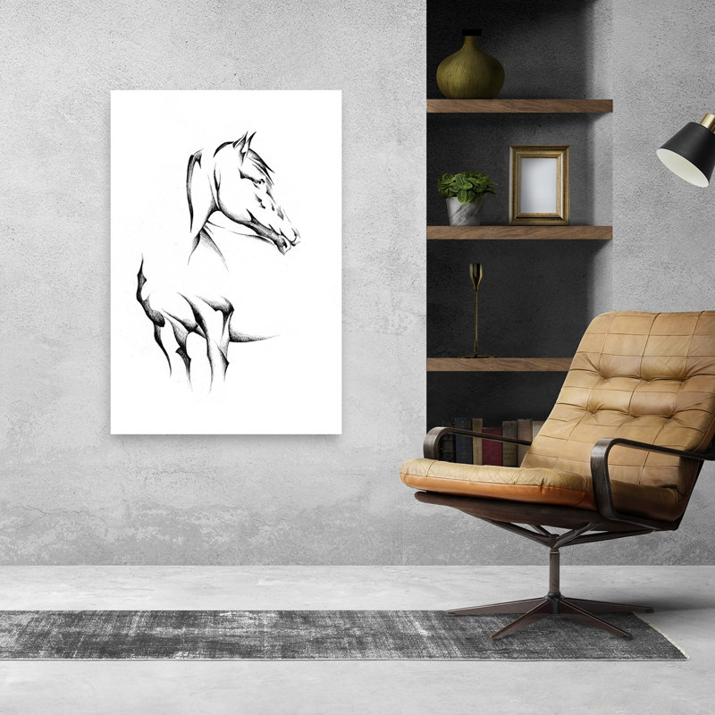 Affiche murale élégante et moderne représentant un cheval abstrait., H 48 po x l 32 po