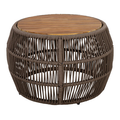 Ardenn Modern Coastal Round Acacia Wood Side Table with Woven Rope Base