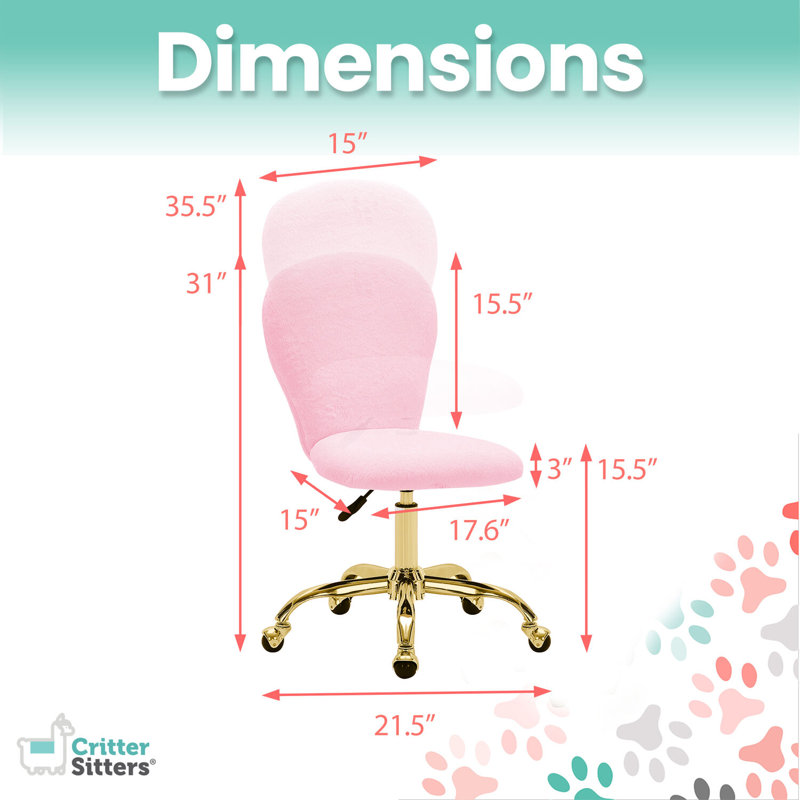 Chaise de bureau en fausse fourrure pour enfants, Rose