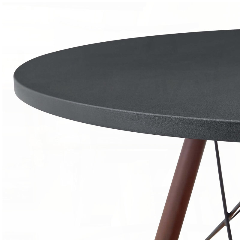 Table de salle à manger ronde avec panier de rangement tissé suspendu (31,5 po, panneau de fibres à densité moyenne noir, pieds en noyer, 2 à 4 places)